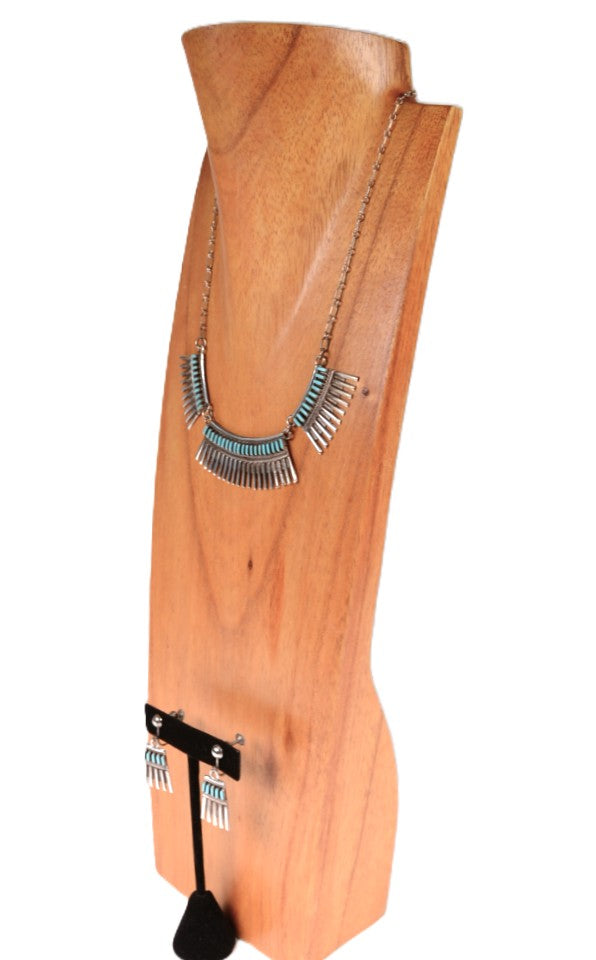 Zuni Pueblo Necklace and Screwback Earring Set By Joan Hattis