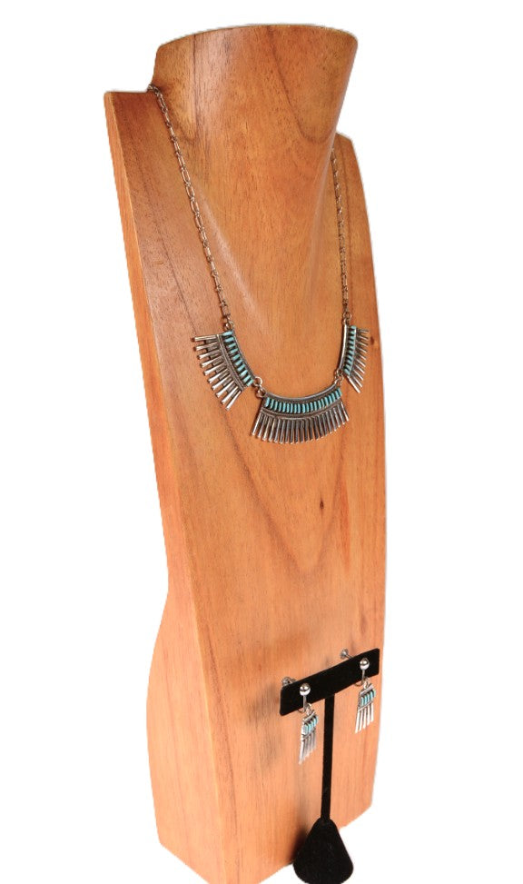 Zuni Pueblo Necklace and Screwback Earring Set By Joan Hattis