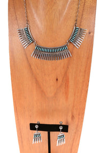 Zuni Pueblo Necklace and Screwback Earring Set By Joan Hattis