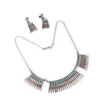 Zuni Pueblo Necklace and Screwback Earring Set By Joan Hattis