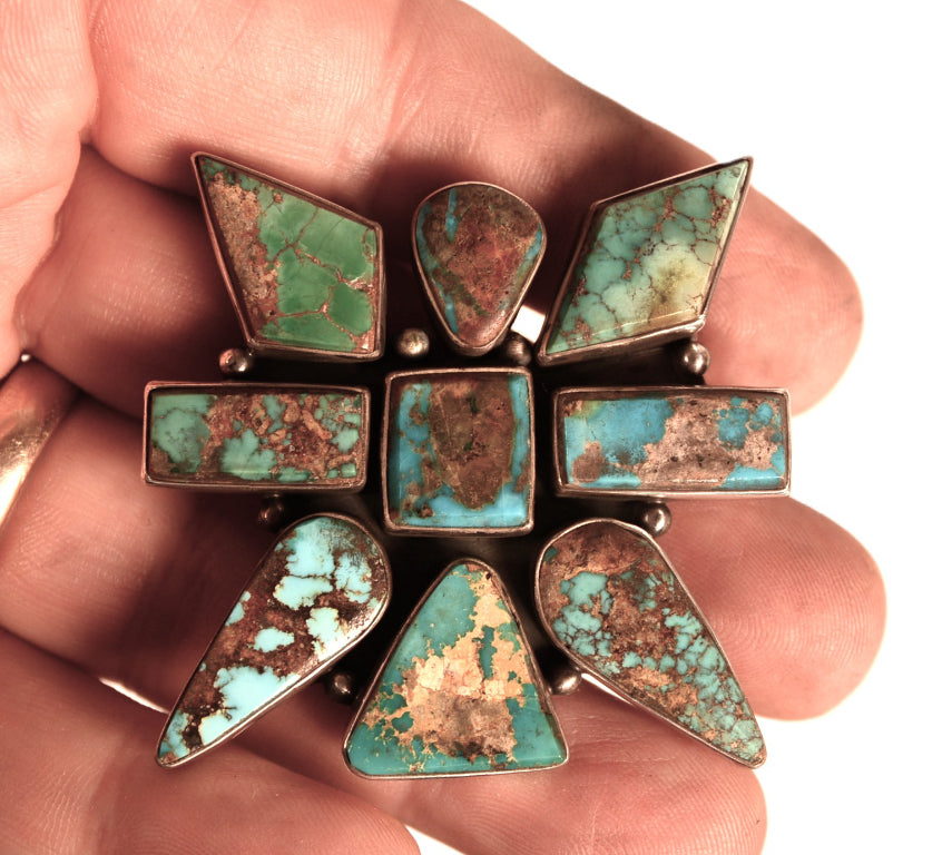 Navajo Sterling Silver and Turquoise Pin/Pendant By J. Piaso Jr.