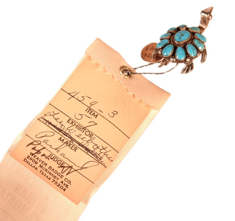 Zuni Pueblo Sterling Silver & Turquoise Tortoise Pin By Lee & Mary Weebothie
