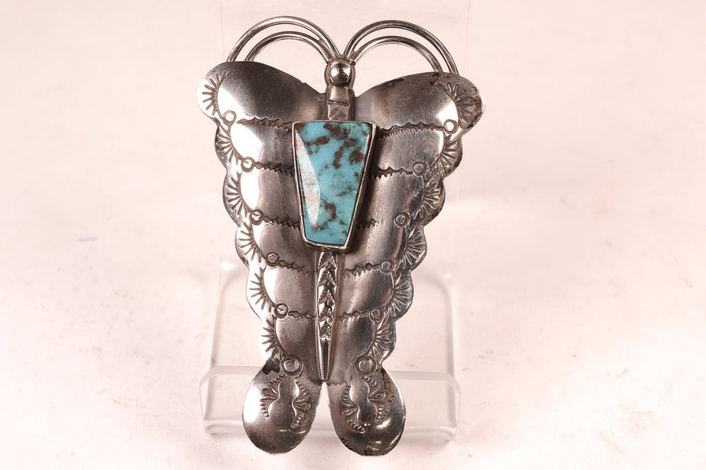 Navajo Sterling Silver and Bisbee Turquoise Butterfly Pin