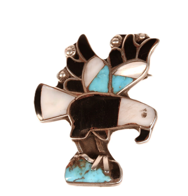 Vintage Zuni Pueblo Inlay Eagle Pin