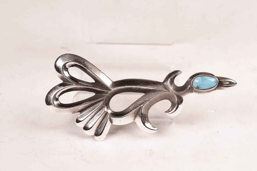 Navajo Sand Cast Sterling Silver Road Runner Pin