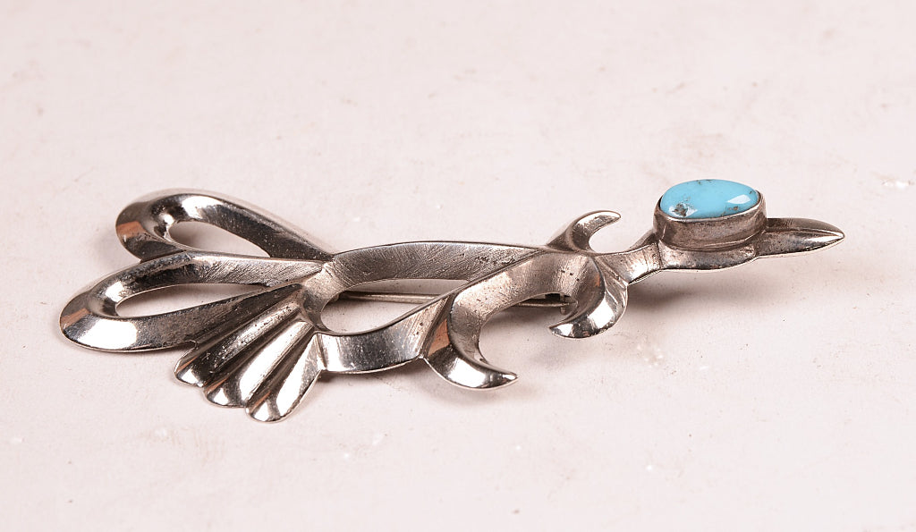 Navajo Sand Cast Sterling Silver Road Runner Pin