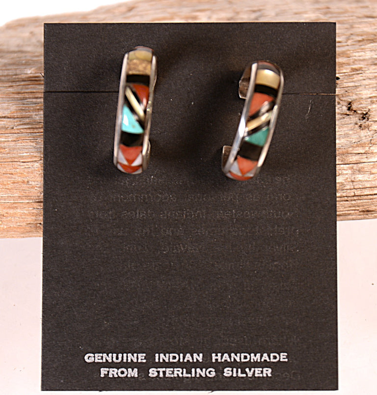 Navajo Inlay Multistone Full Hoop Earrings