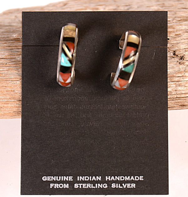 Navajo Inlay Multistone Full Hoop Earrings