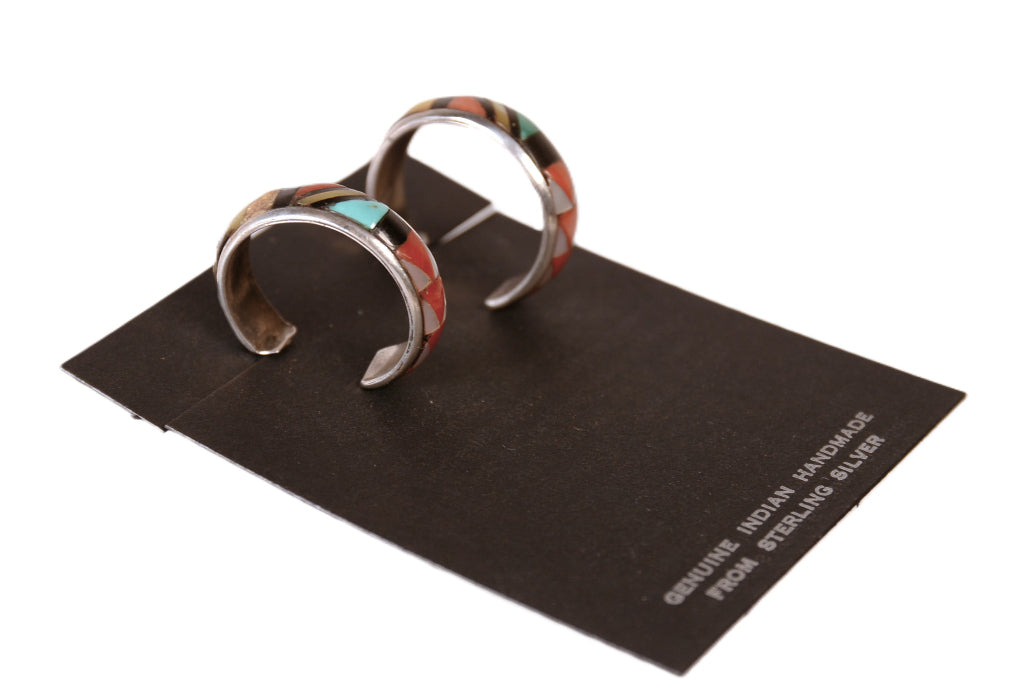 Navajo Inlay Multistone Full Hoop Earrings