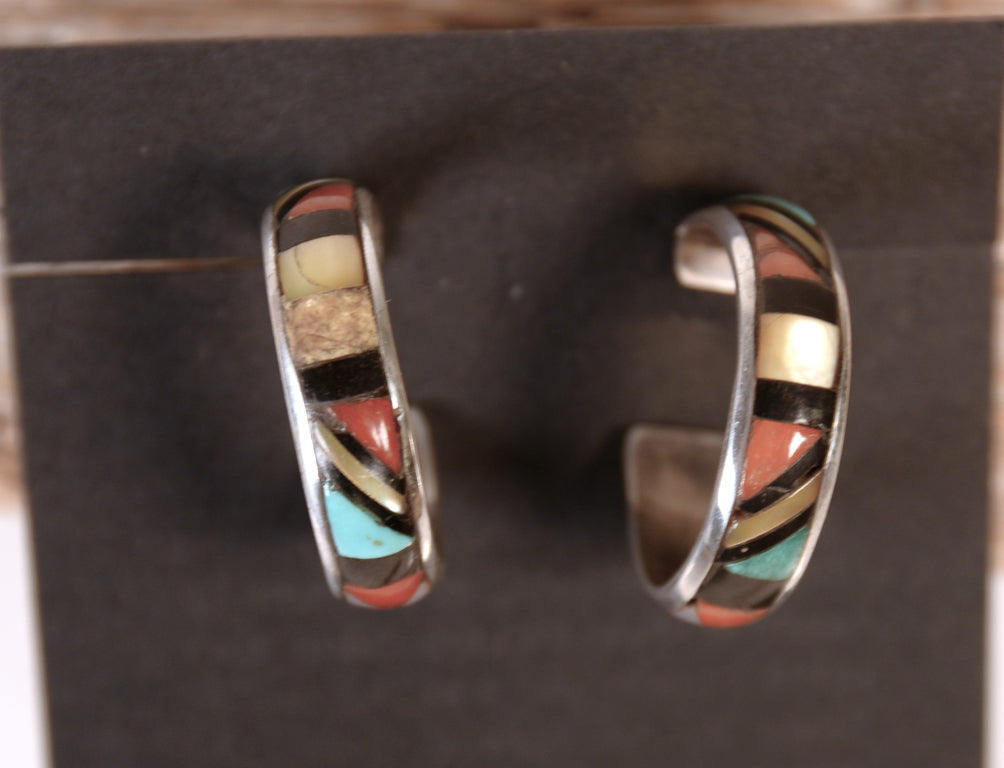 Navajo Inlay Multistone Full Hoop Earrings