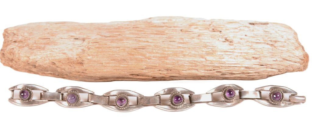 Taxco Sterling Silver Amethyst Link Bracelet