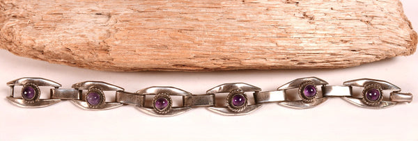 Taxco Sterling Silver Amethyst Link Bracelet