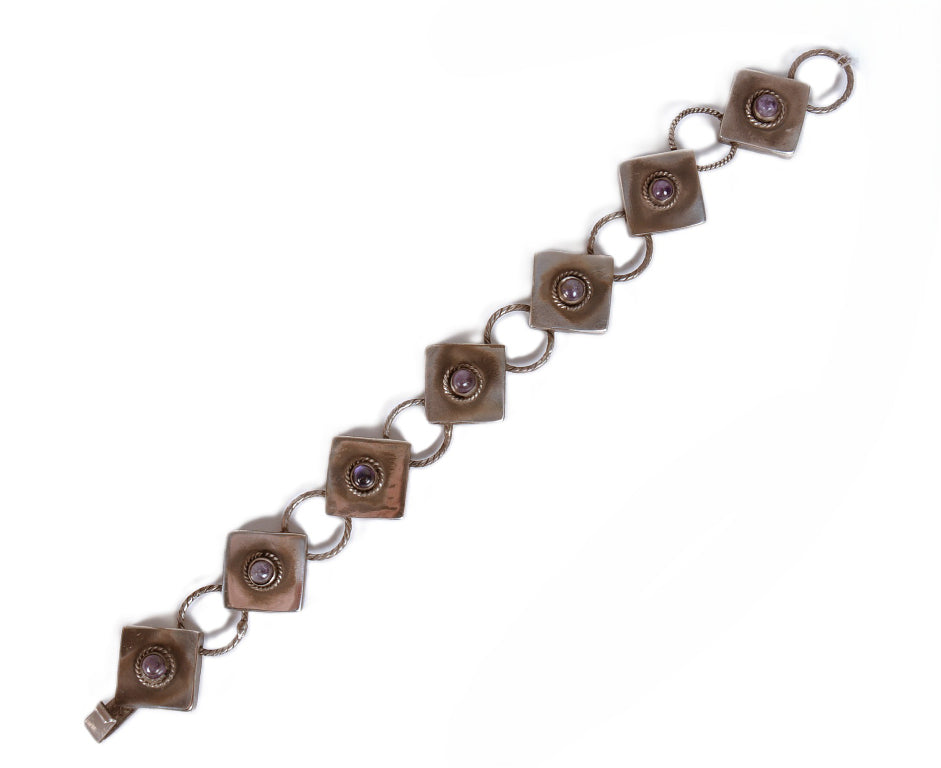 Taxco Sterling Silver Amethyst Link Bracelet