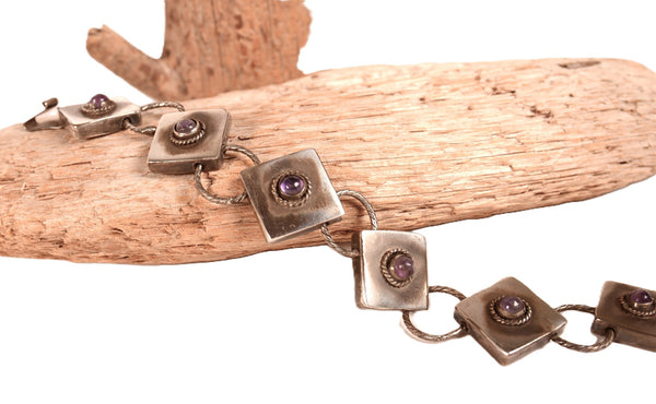 Taxco Sterling Silver Amethyst Link Bracelet