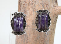 Mexican Taxco Silver Screwback Amethyst Earrings and Matching Ring Set
