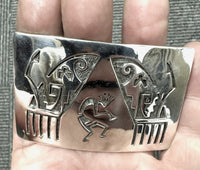 Hopi Pueblo Sterling Silver Overlay Belt Buckle with Kokopelli Motif