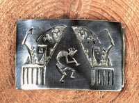 Hopi Pueblo Sterling Silver Overlay Belt Buckle with Kokopelli Motif