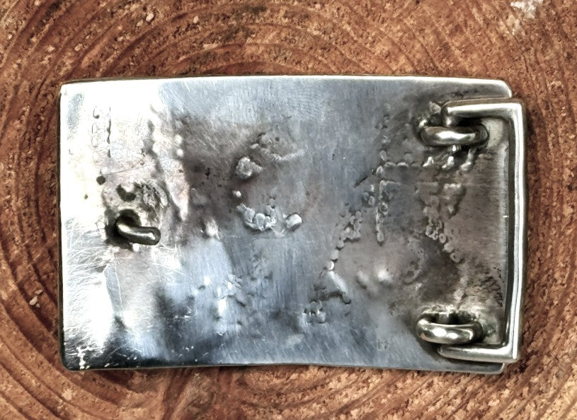 Hopi Pueblo Sterling Silver Overlay Belt Buckle with Kokopelli Motif