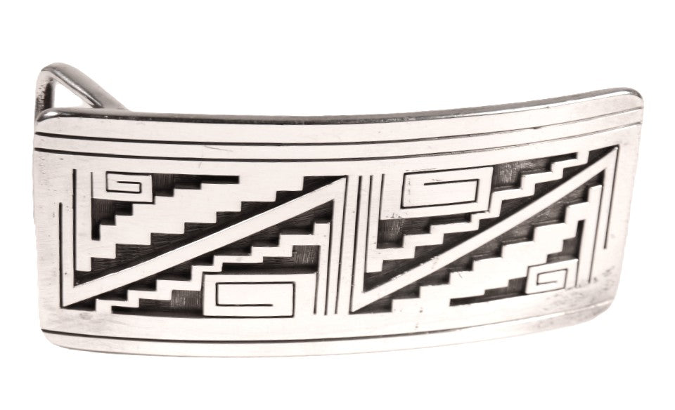Hopi Pueblo Sterling Silver Overlay Belt Buckle By B Tewa