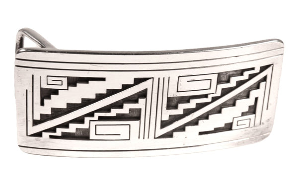 Hopi Pueblo Sterling Silver Overlay Belt Buckle By B Tewa