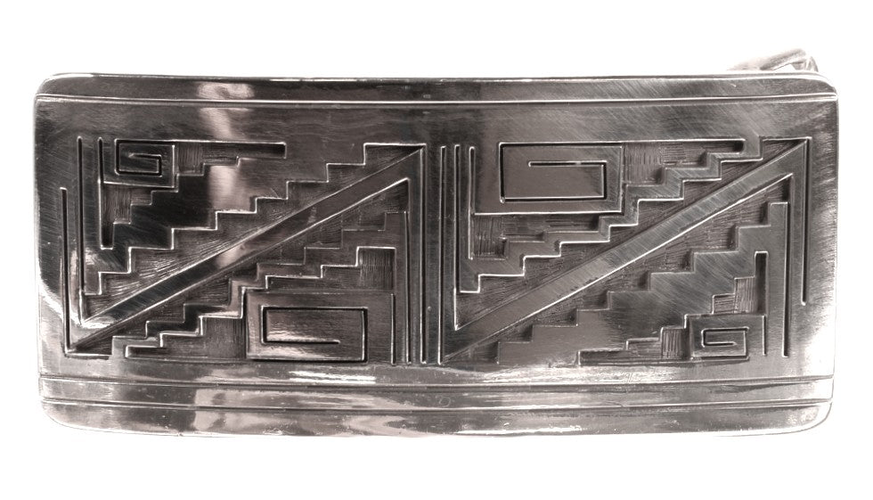 Hopi Pueblo Sterling Silver Overlay Belt Buckle By B Tewa