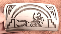 Hopi Pueblo Sterling Silver Overlay Belt Buckle By Master Silversmith Lawrence Saufkie