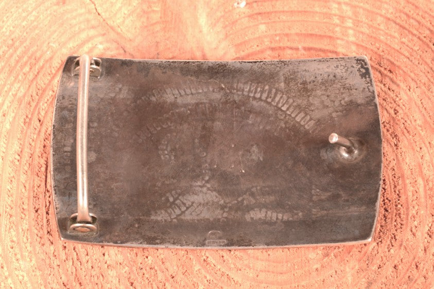 Hopi Pueblo Sterling Silver Overlay Belt Buckle By Master Silversmith Lawrence Saufkie