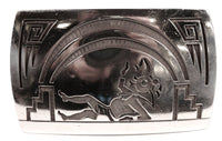Hopi Pueblo Sterling Silver Overlay Belt Buckle By Master Silversmith Lawrence Saufkie