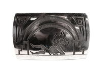 Hopi Pueblo Sterling Silver Overlay Belt Buckle By Master Silversmith Lawrence Saufkie