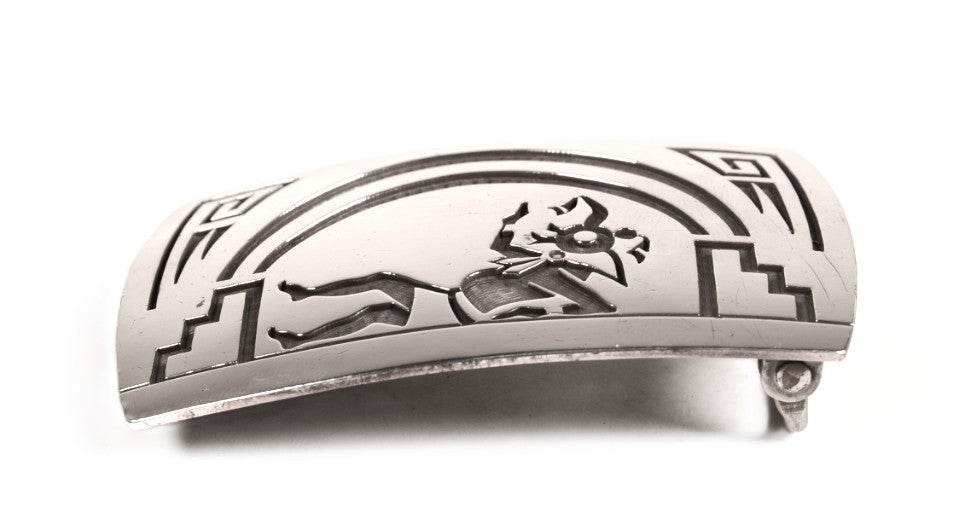 Hopi Pueblo Sterling Silver Overlay Belt Buckle By Master Silversmith Lawrence Saufkie