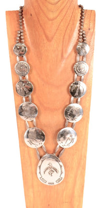 Hopi Pueblo Sterling Silver Overlay Necklace