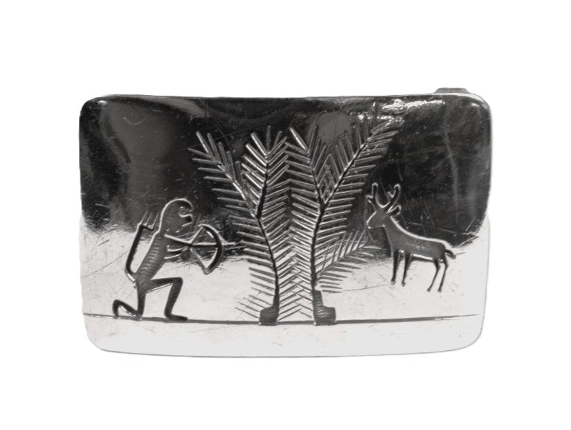 Hopi Pueblo Sterling Silver Overlay Belt Buckle By Victor Coolhwytewa