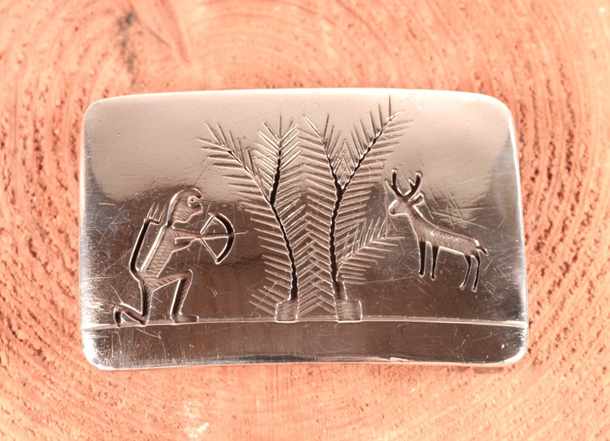 Hopi Pueblo Sterling Silver Overlay Belt Buckle By Victor Coolhwytewa