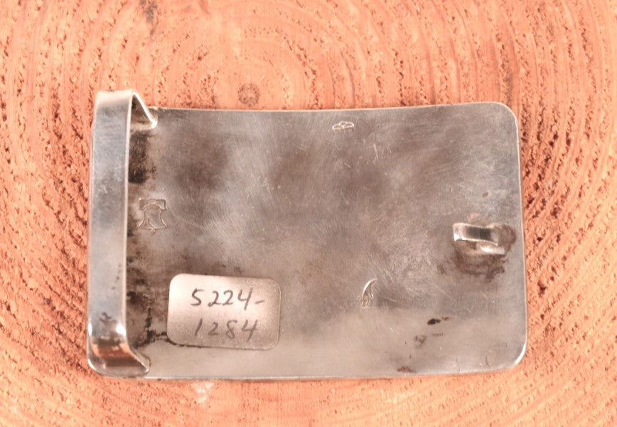 Hopi Pueblo Sterling Silver Overlay Belt Buckle By Victor Coolhwytewa