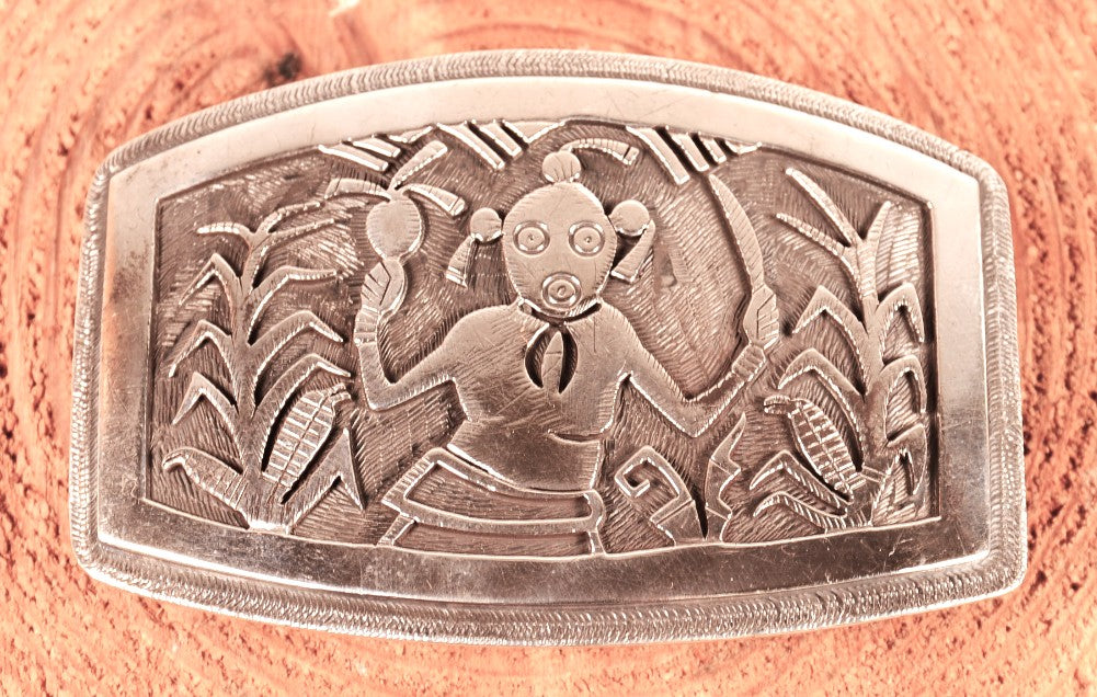 Hopi Pueblo Sterling Silver Belt Buckle Overlay By Victor Coochwytewa