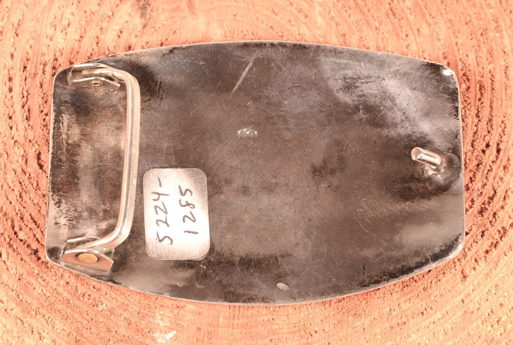 Hopi Pueblo Sterling Silver Belt Buckle Overlay By Victor Coochwytewa