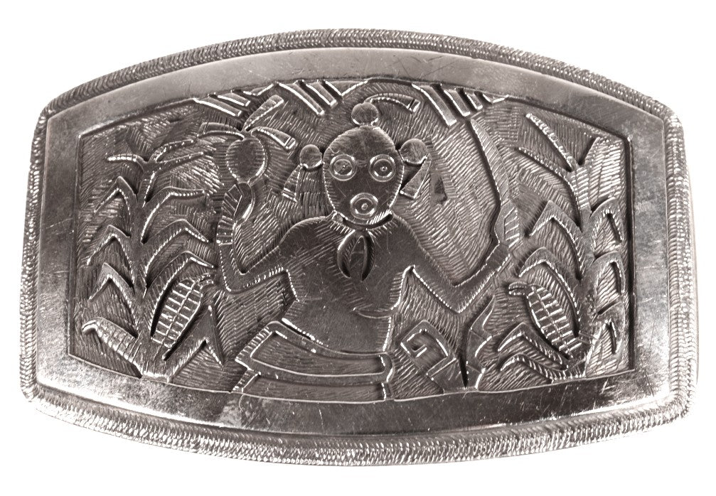 Hopi Pueblo Sterling Silver Belt Buckle Overlay By Victor Coochwytewa