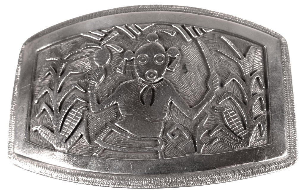 Hopi Pueblo Sterling Silver Belt Buckle Overlay By Victor Coochwytewa