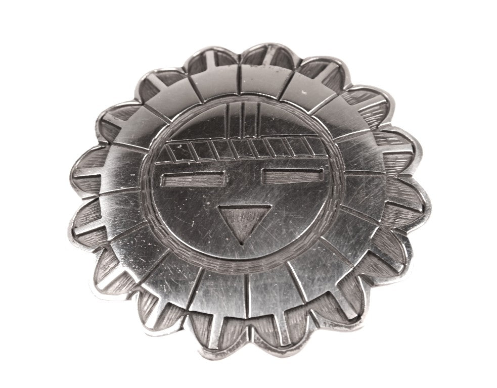 Hopi Pueblo Sterling Silver Overlay Sunface Pendant/Pin