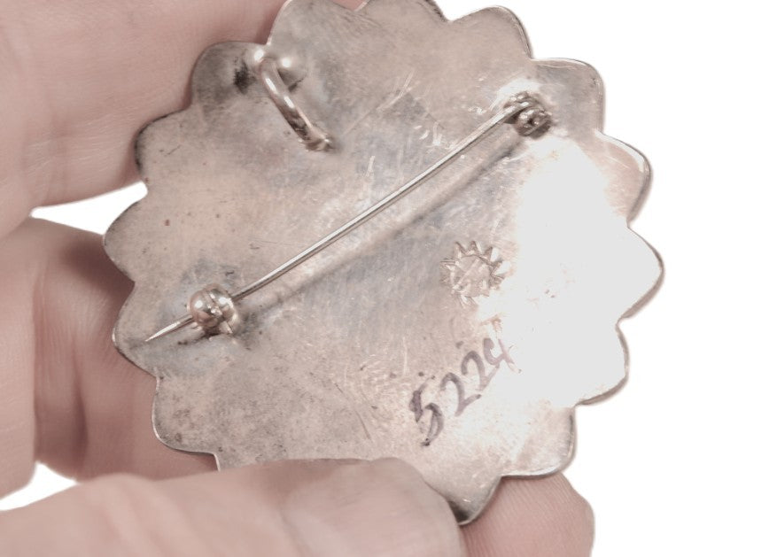 Hopi Pueblo Sterling Silver Overlay Sunface Pendant/Pin