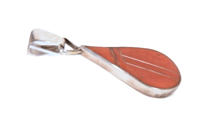 Zuni Pueblo Inlay Coral Pendant By P. Sanchez