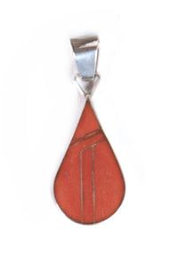 Zuni Pueblo Inlay Coral Pendant By P. Sanchez