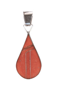 Zuni Pueblo Inlay Coral Pendant By P. Sanchez