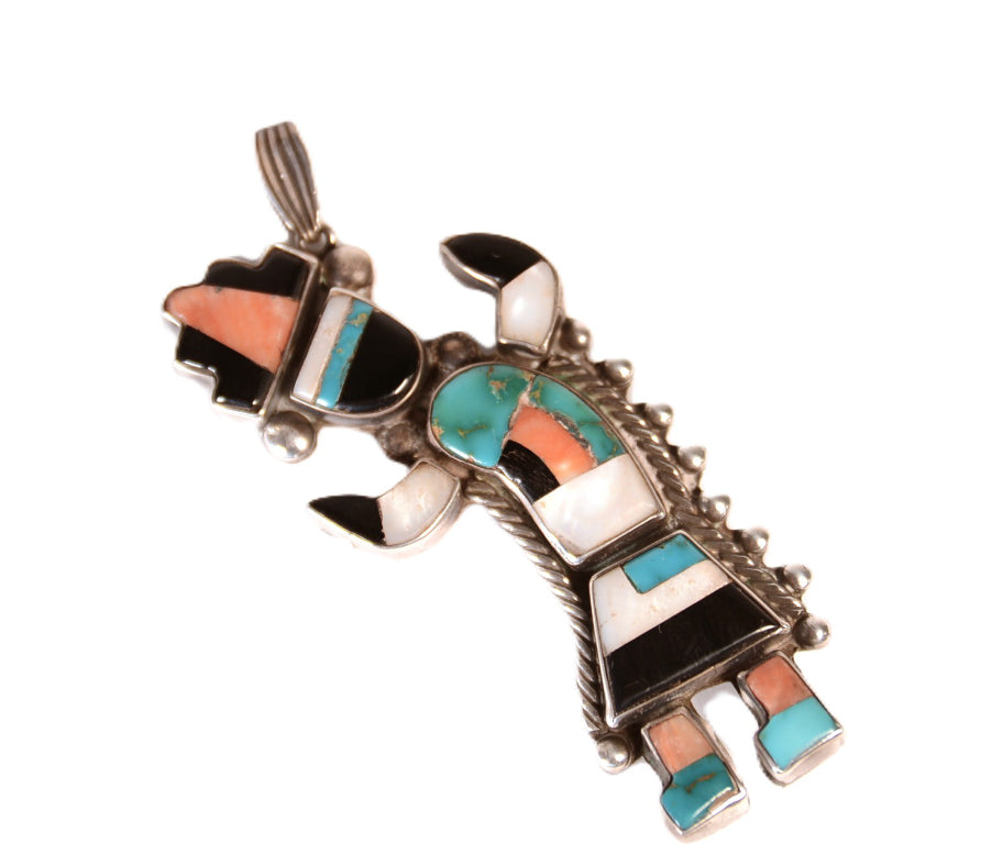 Large Zuni Pueblo Inlay Gahn Dancer Pin/Pendant