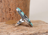 Zuni Sterling Silver Ring With Multi Stone Inlay