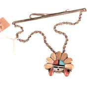 Zuni Pueblo Inlay Sunface Tie Bar with Sterling Silver Rope Chain