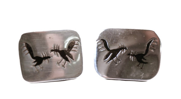 Hopi Pueblo Sterling Silver Overlay Cuff Links