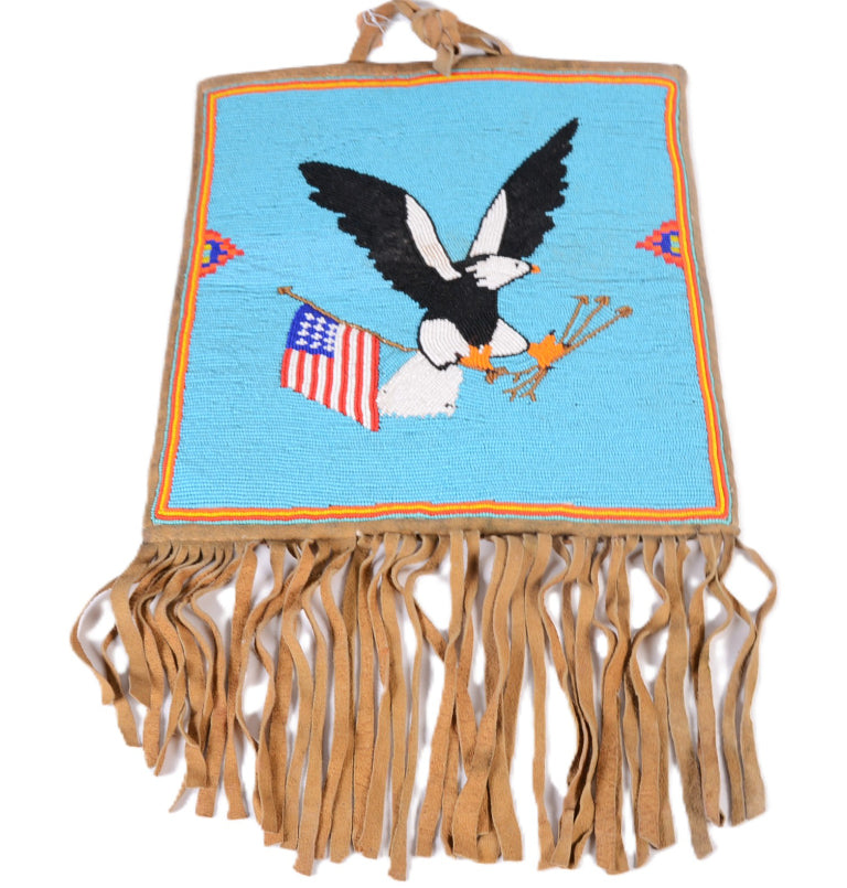 Plateau Flag Pictorial Beaded Pouch