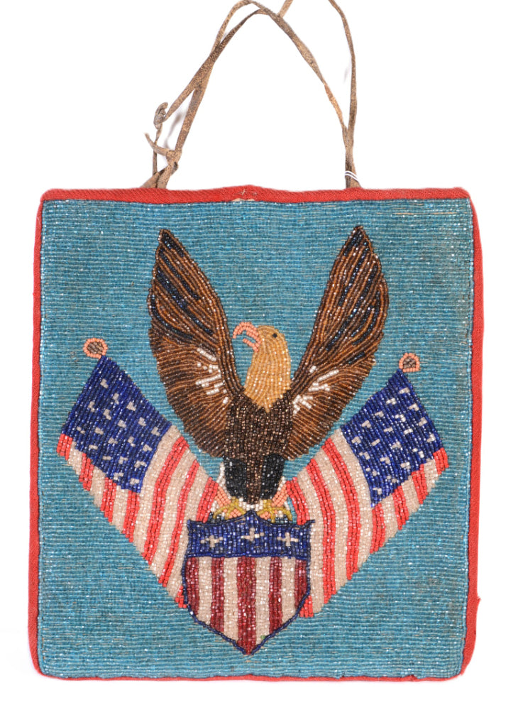 Antique Plateau Flag Pictorial Beaded Pouch