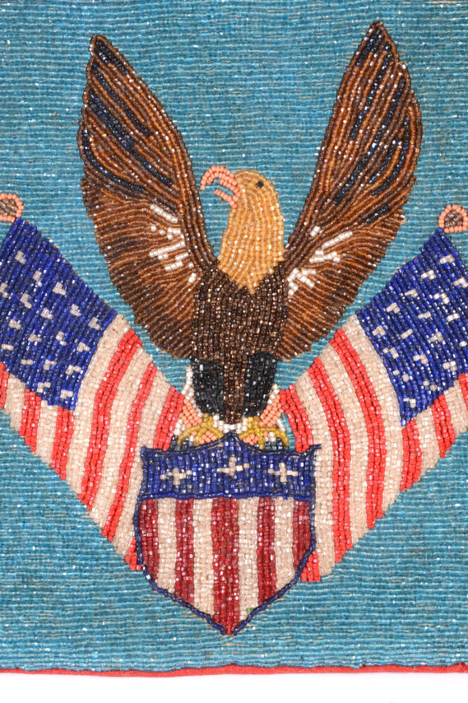 Antique Plateau Flag Pictorial Beaded Pouch